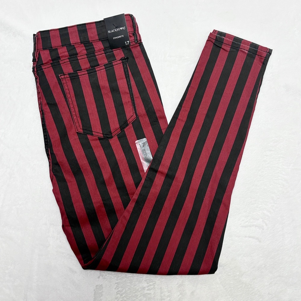 Blackheart Stingerette Stripe Skinny Jeans Red Black Emo Scene Alt Mall Goth NWT